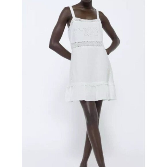 NWT ZARA Women Size M Medium Embroidered Dress 0881/130 White New - Picture 2 of 14